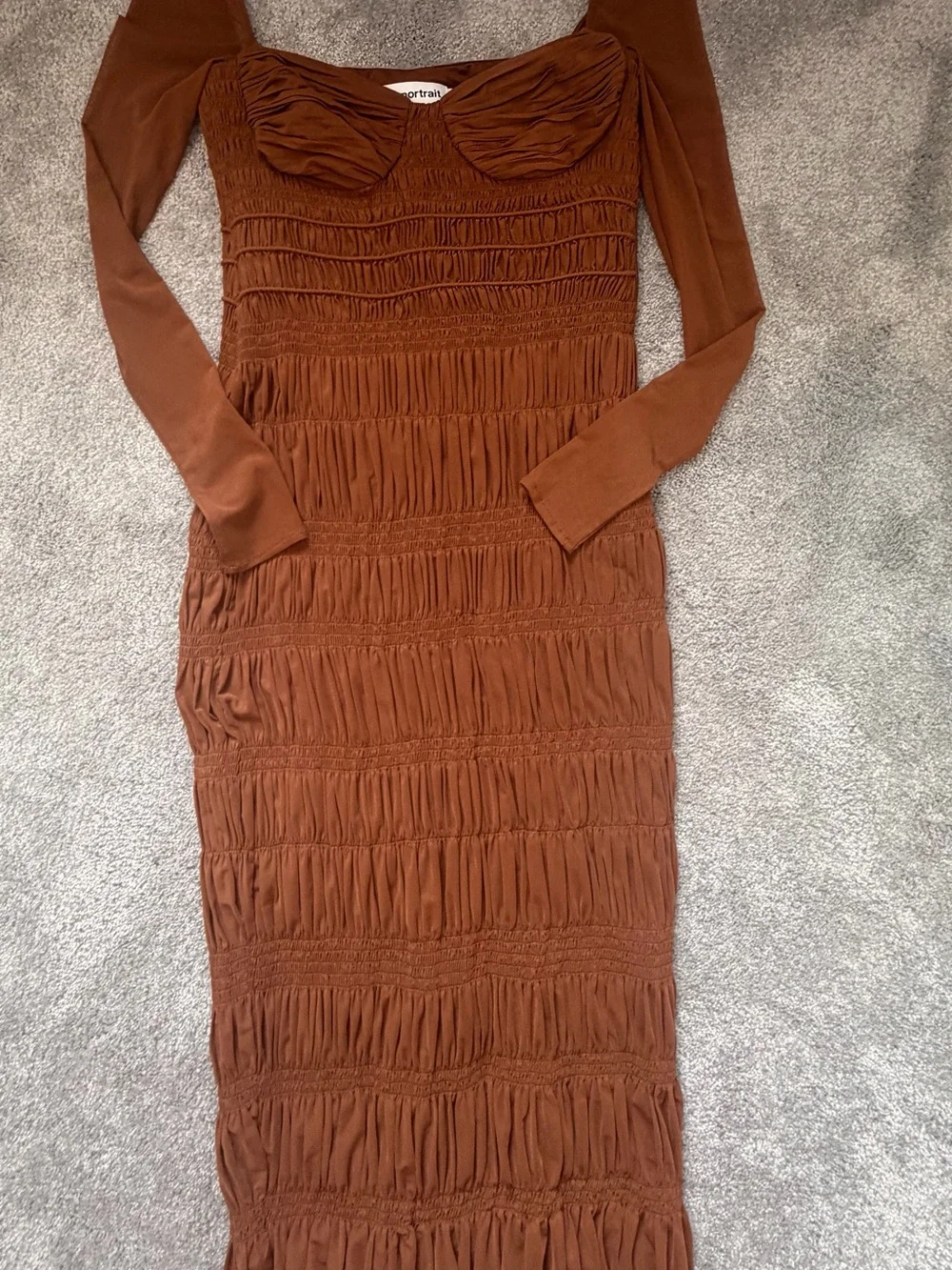 Self-Portrait Sheer-Sleeve Ruched Midi Dress Size 2 - Picture 4 of 5